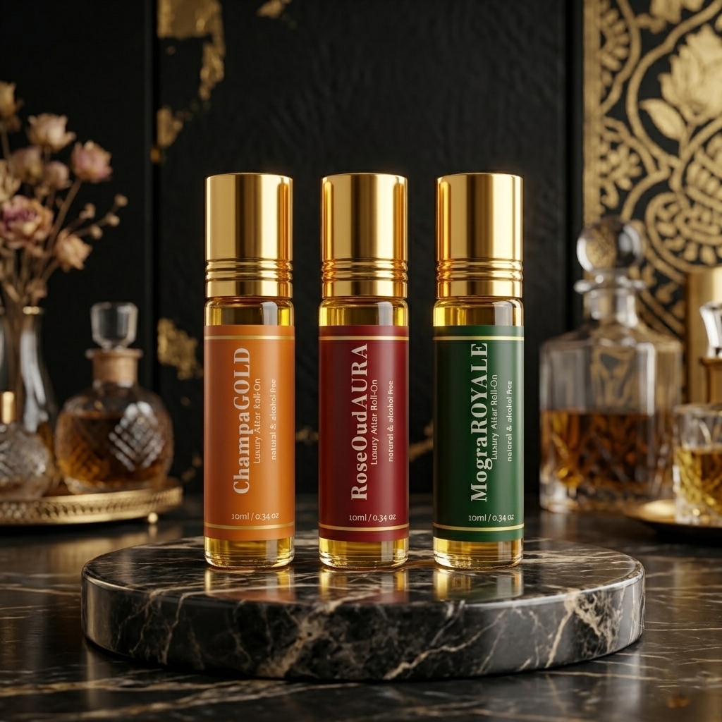 Premium Natural & Alcohol Free Attar | Campa Gold-Rose Oud Aura-Mogra Royale | 10ml x 3 (Pack Of 3)