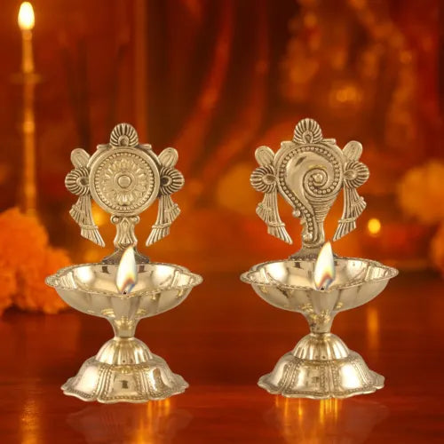Pure Brass Shanku Chakra Diya