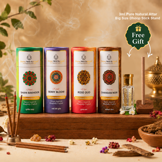 Luxury Natural Dhoop Sticks - Pack Of 4 (Berry Bloom-Chandan Noir-Shahi Bakhoor-Rose Oud)