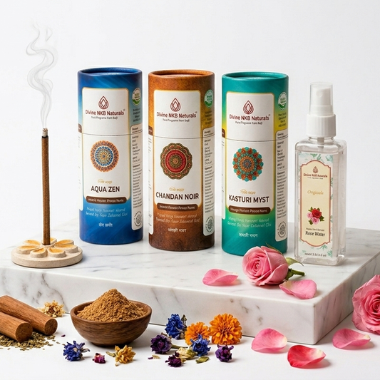Luxury Herbal Dhoop Sticks - Pack Of 3 (Aqua Zen-Chandan Noir-Kasturi Myst) FREE Rose Water