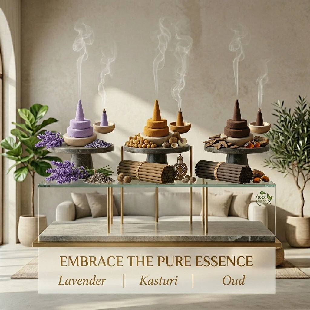 Natural Dhoop Cone Pack Of 3 (Lavender-Kasturi-Oud)