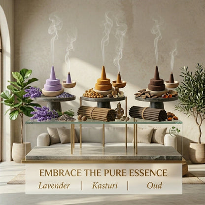 Natural Dhoop Cone Pack Of 3 (Lavender-Kasturi-Oud)