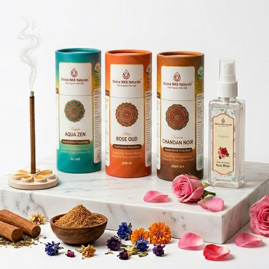Luxury Herbal Dhoop Sticks - Pack Of 3 (Aqua Zen-Rose Oud-Chandan Noir) FREE Rose Water