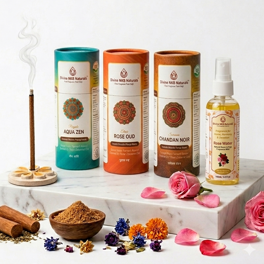Luxury Herbal Dhoop Sticks - Pack Of 3 (Aqua Zen-Rose Oud-Chandan Noir) FREE Rose Water