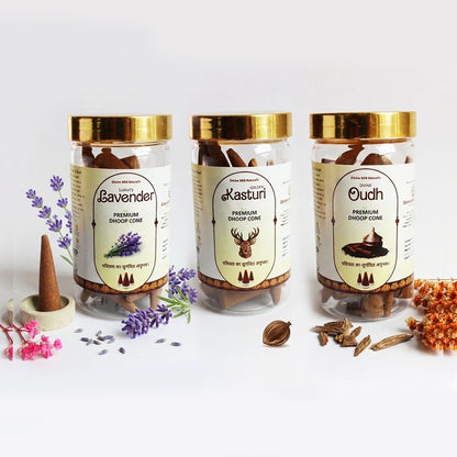 Natural Dhoop Cone Pack Of 3 (Lavender-Kasturi-Oud)
