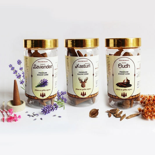 Natural Dhoop Cone Pack Of 3 (Lavender-Kasturi-Oud)