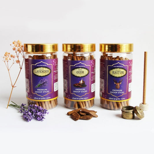 Natural Dhoop Sticks Pack Of 3 (Lavender-Oud-Kasturi)
