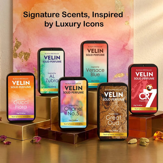 Inspired Solid Perfume Pack Of 6 (CR7-Gucci Flora-AL Zubra-Great Oud-Chanel No.5-Versace Blue)