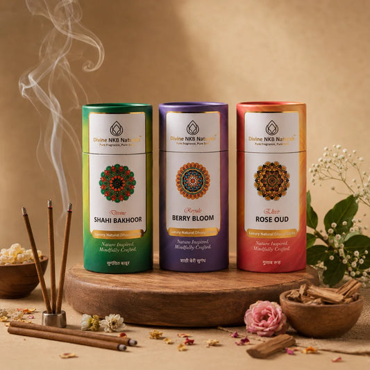 Luxury Natural Dhoop Sticks - Pack Of 3 (Shahi Bakhoor-Berry Bloom-Rose Oud) +FREE Gift