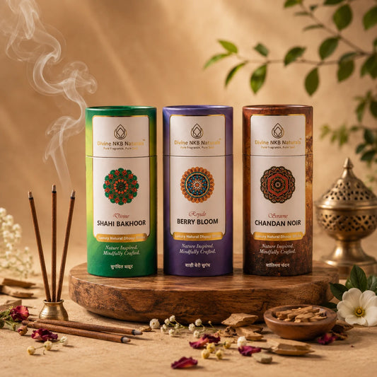 Luxury Natural Dhoop Sticks - Pack Of 3 (Shahi Bakhoor-Berry Bloom-Chandan Noir) +FREE Gift